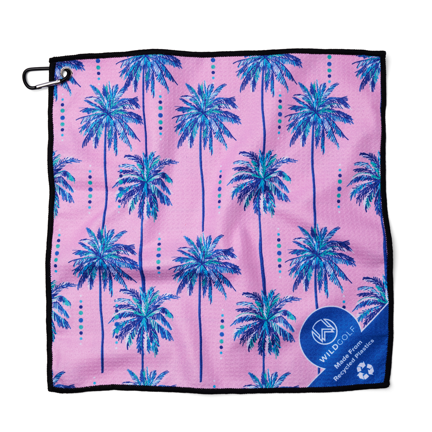 wild golf pink golf towel with blue palm trees