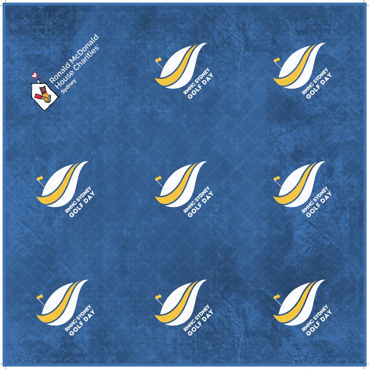 charity golf towel Pattern of Ronald McDonald House Charities Sydney logo on a blue background